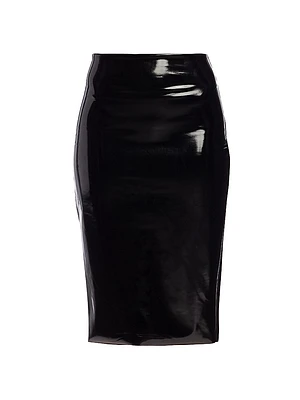 Faux Patent Leather Midi Pencil Skirt