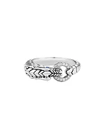 Naga Dragon Sterling Silver, Diamond Pavé & Blue Sapphire Head Ring
