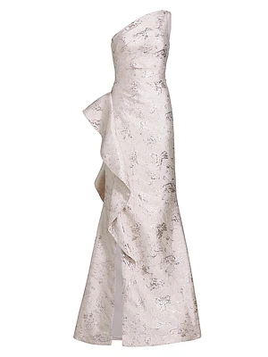 Jacquard One-Shoulder Gown