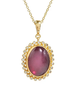 Luxe 22K & 24K Yellow Gold, Pink Tourmaline, & Diamond Pendant Necklace