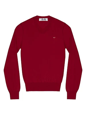 V-Neck Wool Heart Sweater