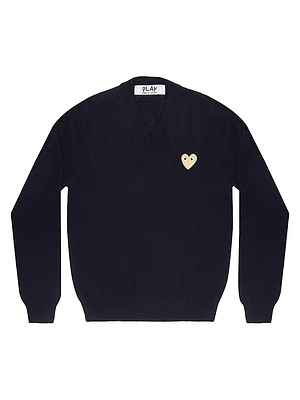 Wool V-Neck Heart Sweater