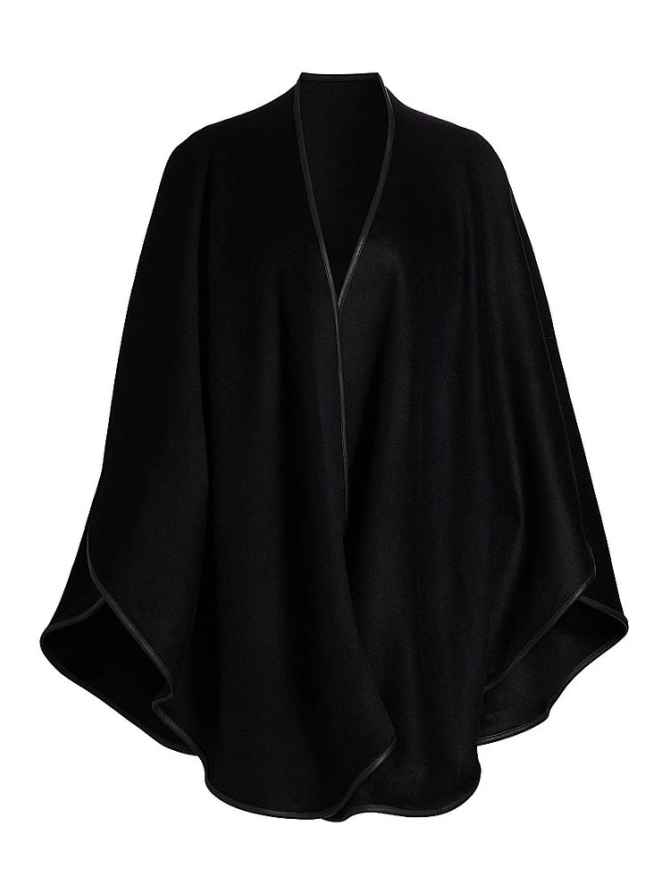 Leather-Trim Reversible Cashmere Cape