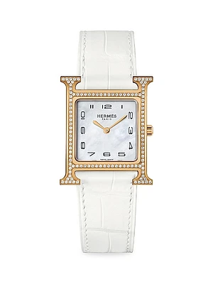 Heure H 18K Rose Gold, Diamond & Alligator Strap Watch/26MM
