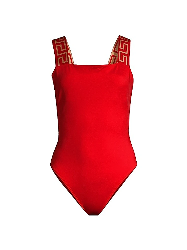 Greca Border One-Piece Swimsuit