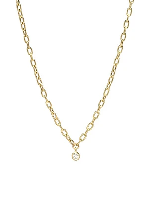 14K Yellow Gold & Bezel Diamond Pendant Necklace
