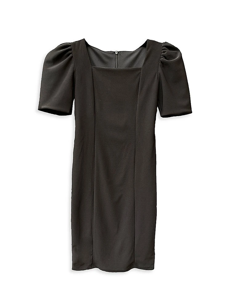 Girl's Puff-Sleeve Stretch Dress