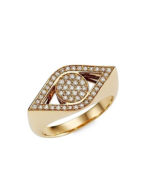 14K Yellow Gold & Diamond Large Evil Eye Signet Ring