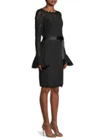Lace Bell-Sleeve Sheath Dress