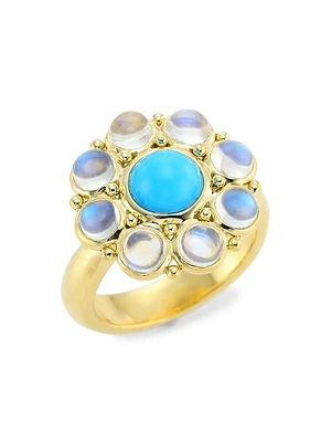 Stella 18K Yellow Gold, Turquoise & Blue Moonstone Ring