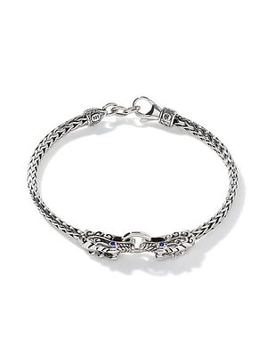 Naga Dragon Silver & Blue Sapphire Double Head Slim Chain Bracelet