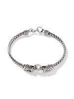 Naga Dragon Silver & Blue Sapphire Double Head Slim Chain Bracelet