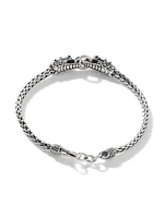 Naga Dragon Silver & Blue Sapphire Double Head Slim Chain Bracelet