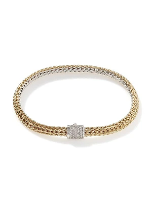 Classic Chain 18K Yellow Gold, Silver & Diamond Pavé Reversible Bracelet