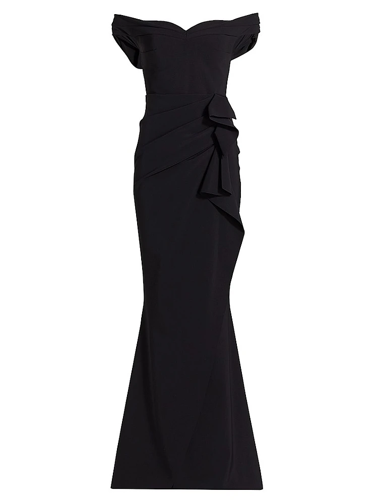 Off-The-Shoulder Sweetheart Ruffled Gown