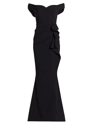 Off-The-Shoulder Sweetheart Ruffled Gown