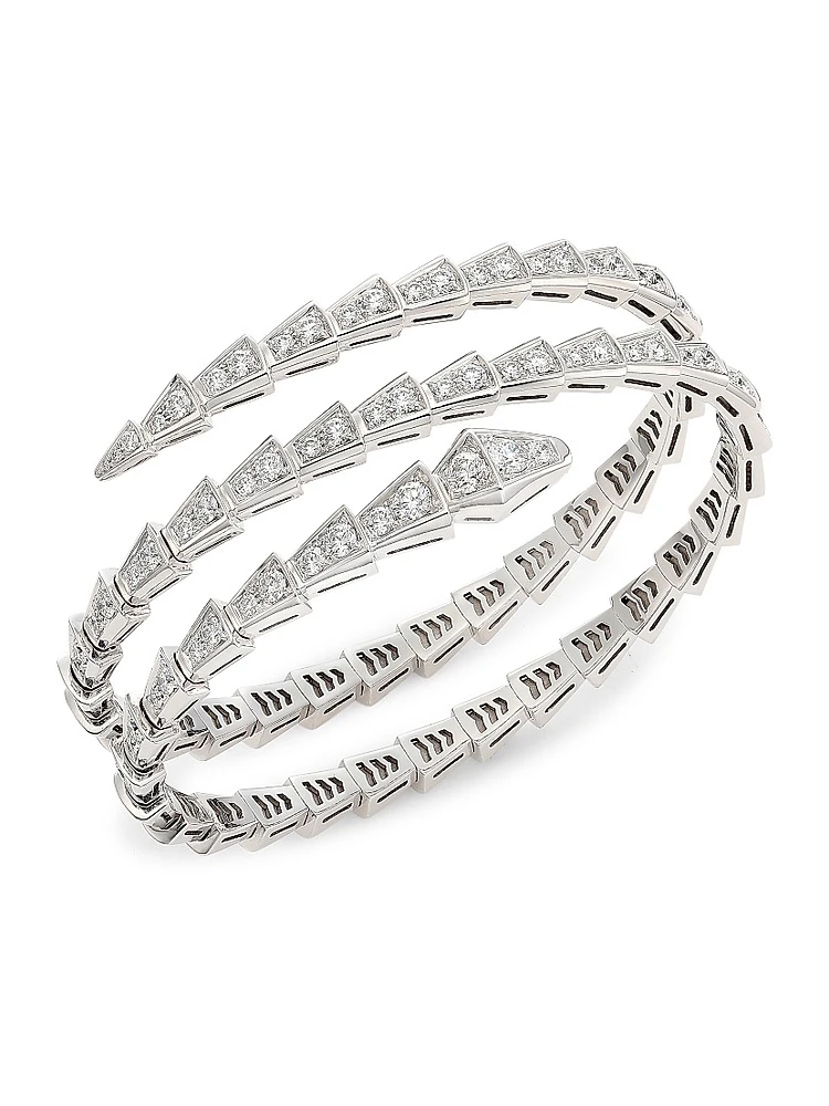 Serpenti Viper 18K White Gold & Pavé Diamond 2-Coil Bangle Bracelet