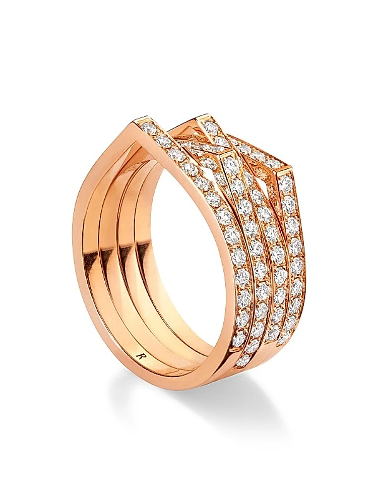 Antifer 18K Rose Gold & Pavé Diamond 4-Row Ring