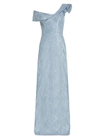 Double Layer Ruffle One Shoulder Jacquard Gown