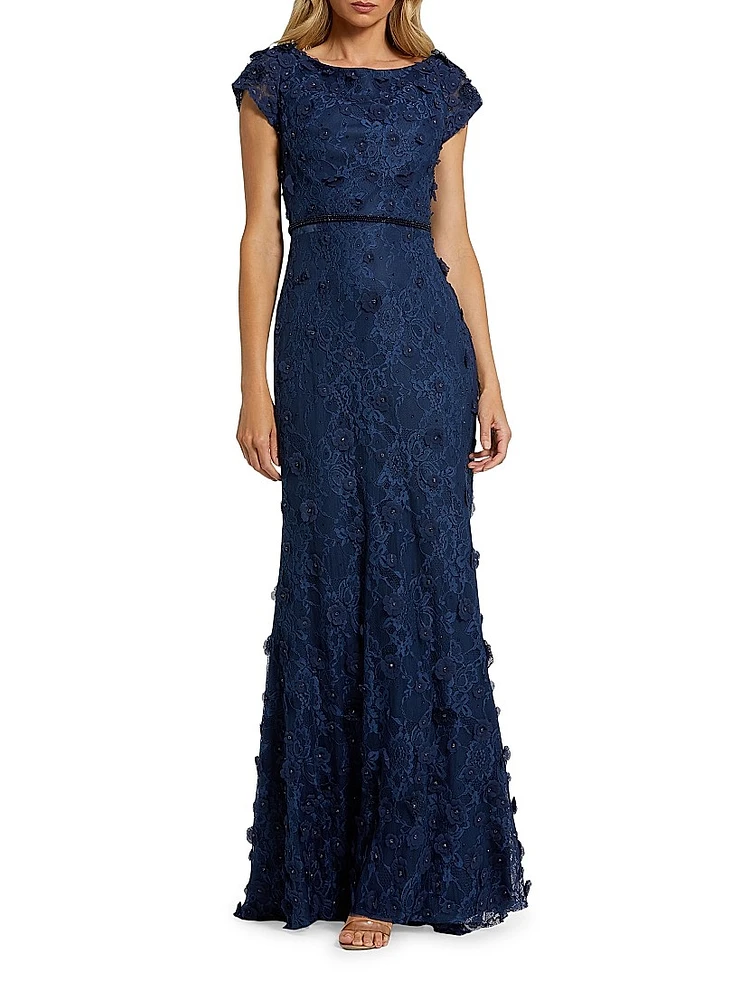 Beaded & Embroidered Lace Gown