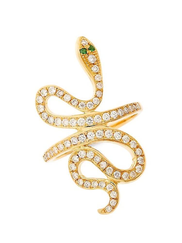 Diamond Slither Snake 18K Yellow Gold, Tsavorite & Diamond Ring