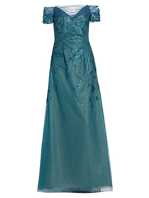 Embroidered Tulle Gown