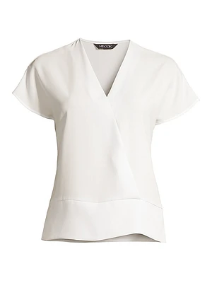 Crepe Short Sleeve V-Neck Blouse