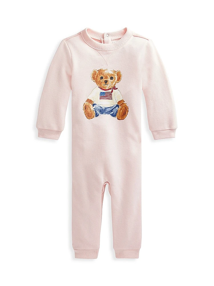 Baby Girl's Fleece Polo Bear Coveralls