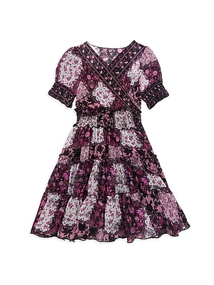 Little Girl's & Girl's Patchwork Print Wrap Dress
