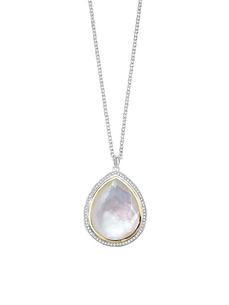 Chimera Two-Tone, Gemstone & 0.26 TCW Diamond Large Teardrop Pendant Necklace
