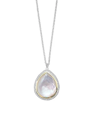 Chimera Two-Tone, Gemstone & 0.26 TCW Diamond Large Teardrop Pendant Necklace