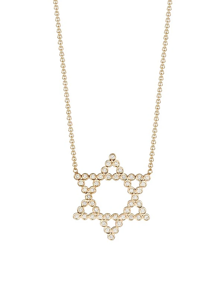 Bezel 14K Gold & Diamond Open Star Of David Necklace