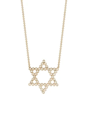Bezel 14K Gold & Diamond Open Star Of David Necklace