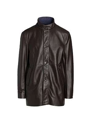 Leather Stand Collar Longline Jacket