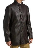 Leather Stand Collar Longline Jacket