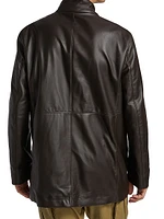 Leather Stand Collar Longline Jacket