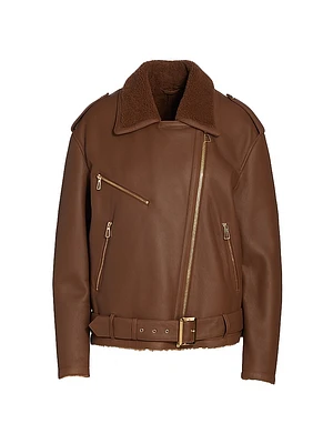 Leather Shearling-Lined Moto Jacket