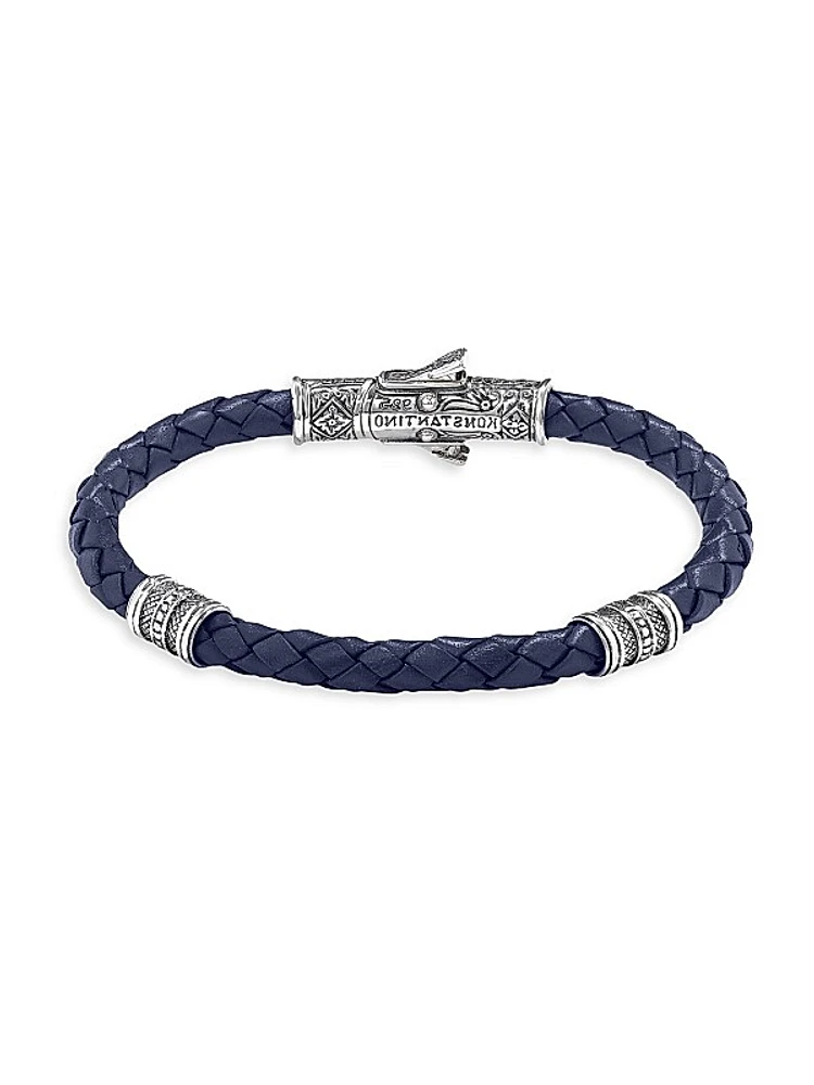 Perseus Sterling Silver & Braided Leather Bracelet