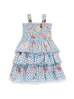 Little Girl's & Girl's Smocked Floral & Polka Dot Tiered Dress
