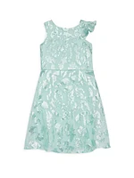 Little Girl's & Girl's Sleeveless Metallic Jacquard Dress