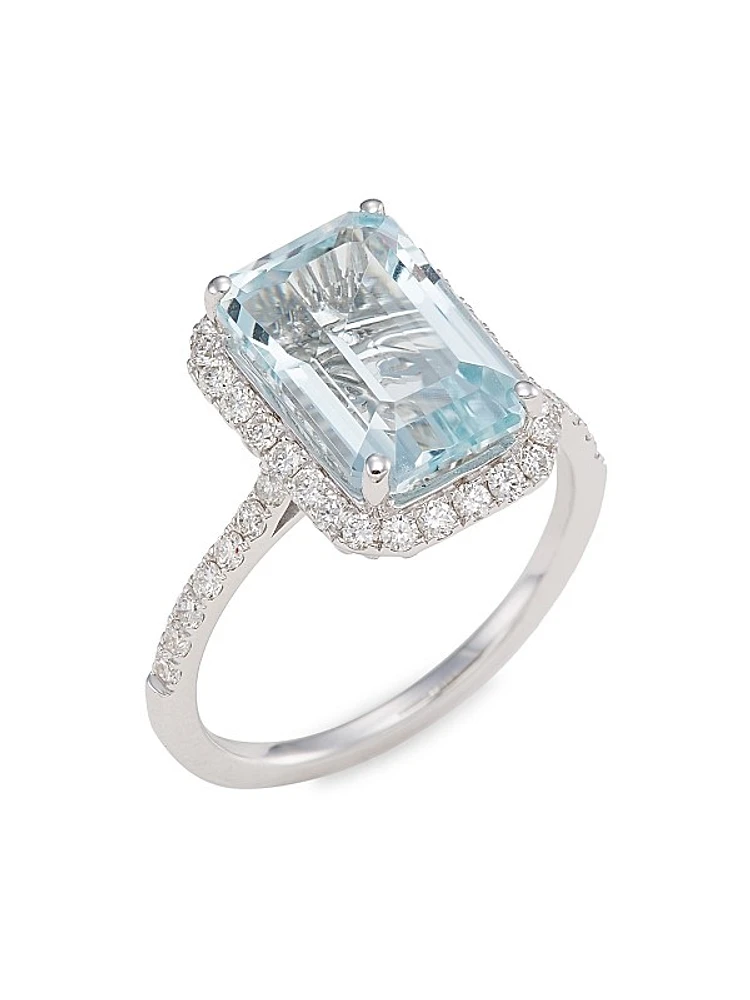 14K White Gold, Aquamarine & Diamond Ring