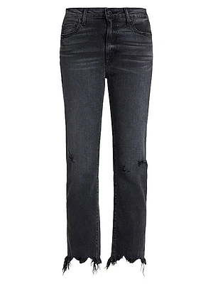 River High-Rise Distressed Stretch Straight-Leg Jeans