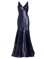 V-Neck Brocade Gown