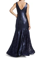 V-Neck Brocade Gown