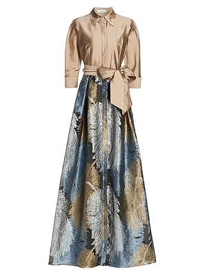 Two-Tone Feather Jacquard Shirt Gown