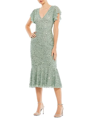 Beaded Tea-Length Gown