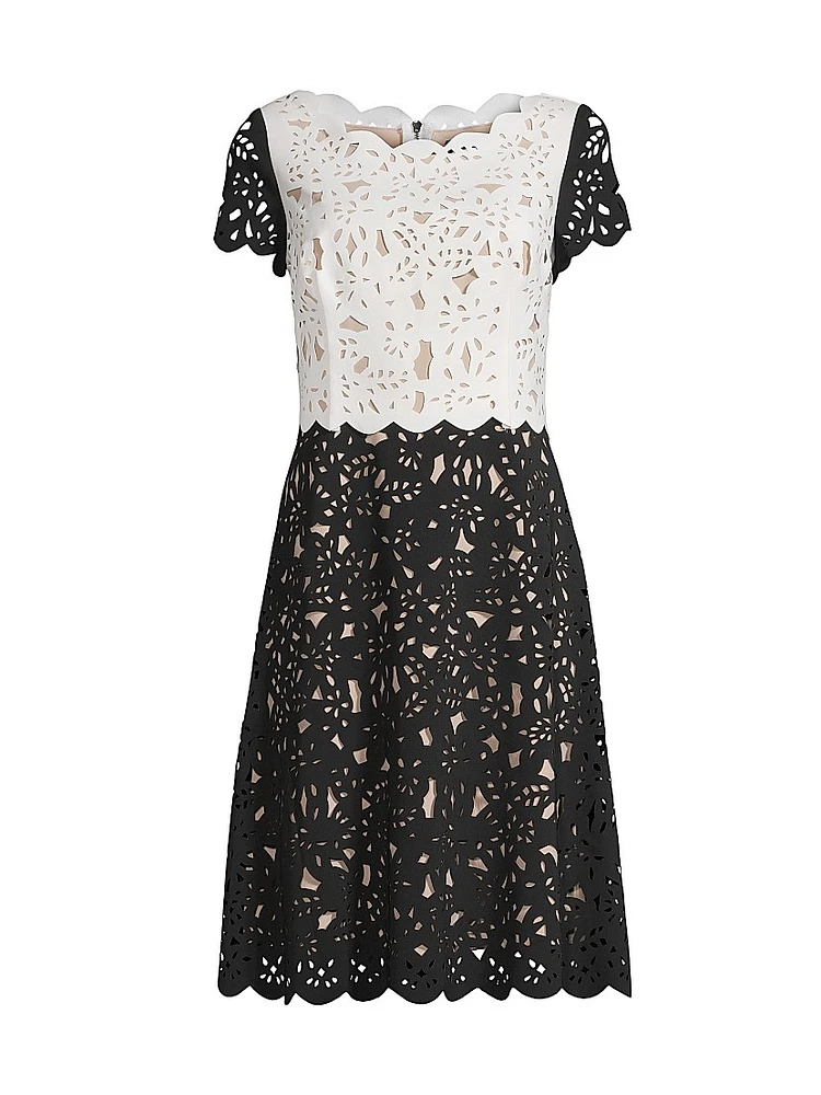 Laser-Cut Two-Tone Dress