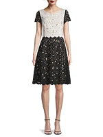 Laser-Cut Two-Tone Dress