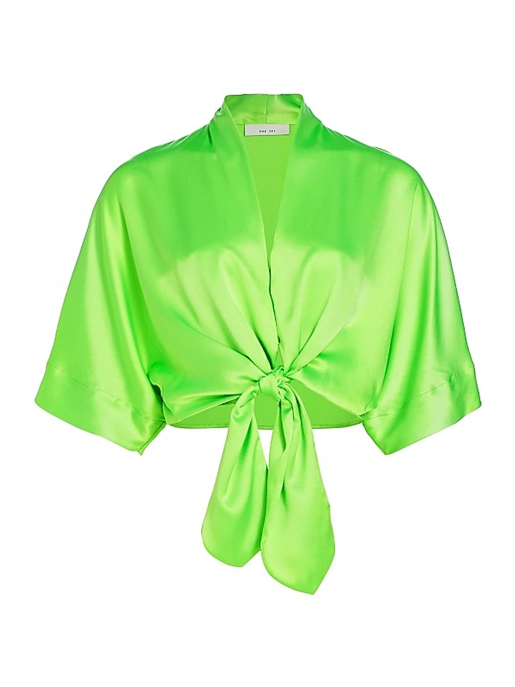 Dolman Tie-Front Silk Blouse