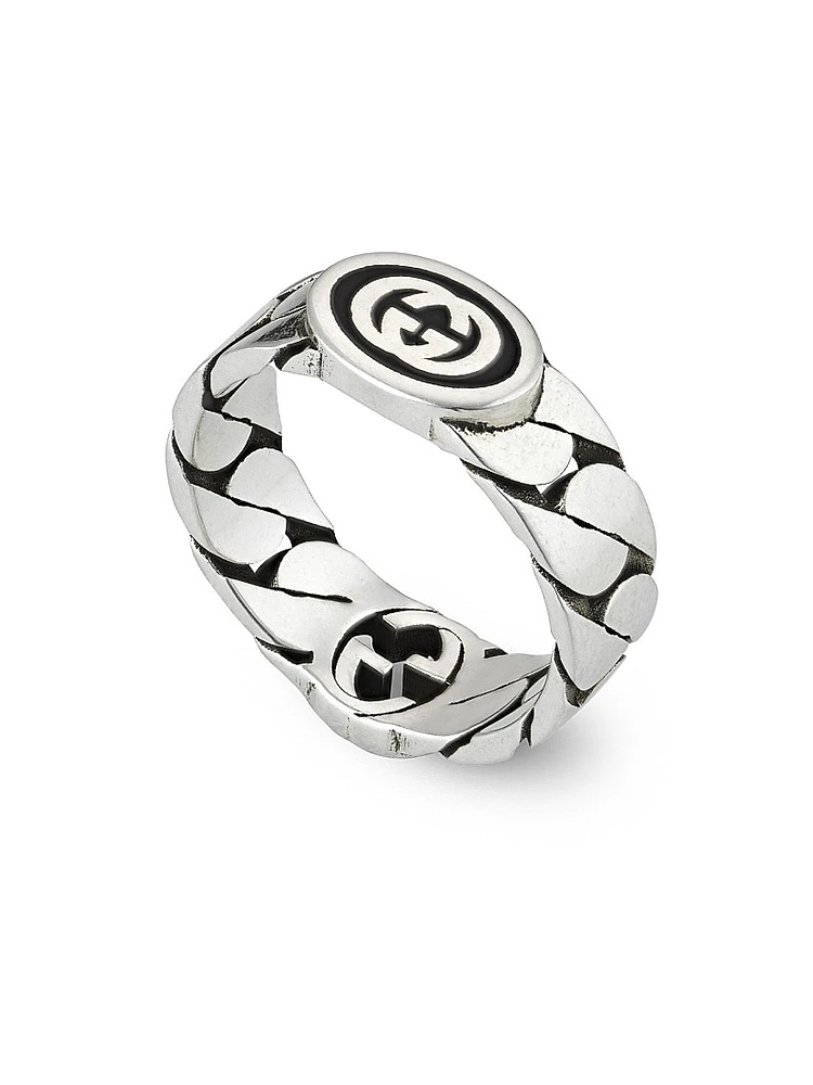 Unisex Interlocking G Ring Gourmette Sterling Silver & Enamel